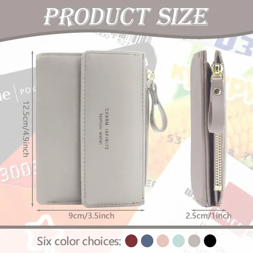 Vista 2 de Huakaile Billetera de cuero plegable con bloqueo RFID para mujer, mini monedero con bolsillo para monedas, con hebilla de cremallera, tarjetero