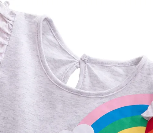 Vista 5 de Vestidos casuales de unicornio de algodón de manga corta y cuello redondo para niñas de 2 a 7 años