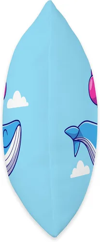 Vista 2 de Whale Floating with Balloon Ocean Cute Blue Whales Cartoon Throw Pillow