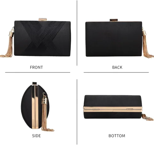 Vista 6 de Bolso de mano para mujer, bolso de mano de noche con borla, bolso cruzado y bolso de hombro para fiesta de noche de boda
