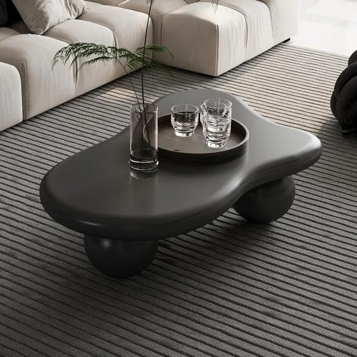 Vista 4 de Mesa de café irregular de 40" en forma de nube asimétrica Mesa de té de centro bajo con 3 patas esféricas para sala de estar, oficina, apartamento