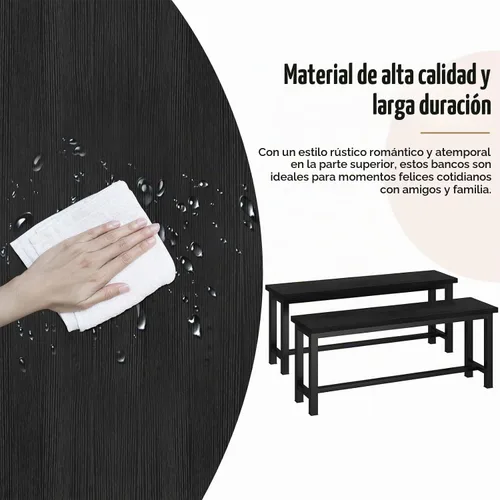 Vista 5 de Recaceik - Par de 2 bancos de comedor negros, banco de metal moderno de 39 pulgadas