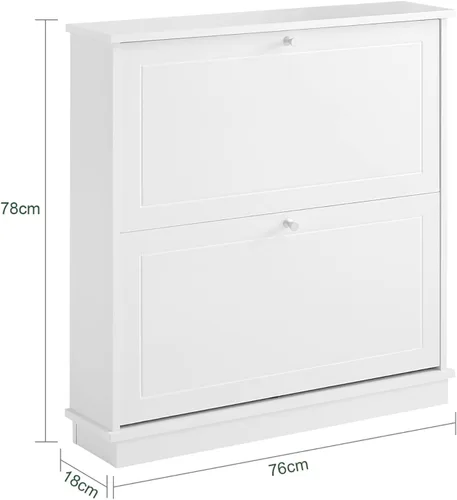 Vista 2 de Haotian Zapatero con 2 cajones abatibles, zapatero independiente, organizador de zapatos estrecho, zapatero independiente, blanco, FSR99-W, 7.1" D x