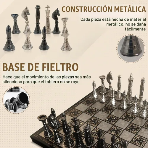 Vista 6 de Juego de ajedrez de metal coleccionable de latón tribal Warli Art en caja de almacenamiento de cuero. (12 x 12 pulgadas)