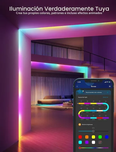 Vista 3 de MINGER RGBIC - Tira de luces LED de 16.4 pies, luces LED que cambian de color Bluetooth, control de aplicación segmentada, sincronización de música