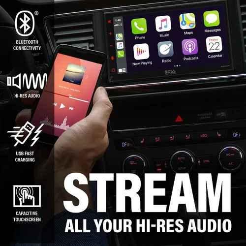 Vista 3 de BOSS Audio Systems Elite BV850ACP - Reproductor multimedia para automóvil con Apple CarPlay-Android Auto, doble Din, pantalla táctil capacitiva LCD