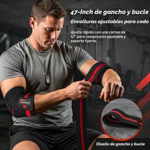 Vista 4 de Anraye Coderas para levantamiento de pesas - Correas de compresión ajustables de 47" Brace for Joint Support (1 Pair), Elbow Wraps Weight Lifting
