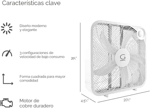 Vista 5 de Genesis Ventilador de caja de 20 pulgadas, 3 ajustes, tecnología de refrigeración máxima, asa de transporte, blanco (G20BOX-WHT)