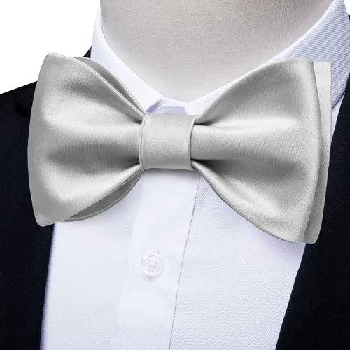 Vista 7 de DiBanGu Solid Color Bow Ties Set for Men Formal Satin Self Tied Bow Tie Lapel Pin Pocket Square Cufflinks Wedding Party