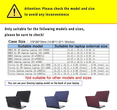 Vista 2 de Funda para laptop HP OMEN Gaming de 16.1 pulgadas, 16z-xd/xf 16-xf/wf 16t-wf y Victus 16-s/r 16t-s/r 16-d, funda protectora de piel sintética