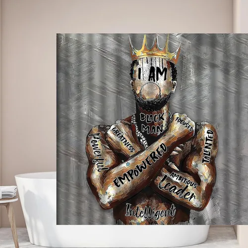 Vista 7 de Cortina de ducha con diseño de rey afroamericano y hombre afro, arte hippie para colgar en la pared, cortina de ducha con corona, decoración