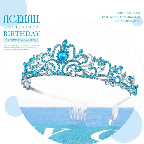 Vista 2 de Acenail Corona de cumpleaños para niña, banda de cumpleaños, tiara de cumpleaños para niñas, coronas de cumpleaños con diamantes de imitación