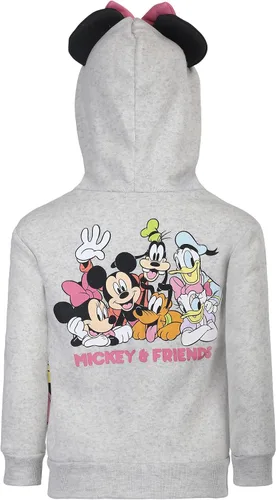 Vista 3 de Disney Minnie Mouse and Friends - Conjunto de sudadera con capucha, camiseta y pantalones para niños pequeños y grandes, color rosagris claro