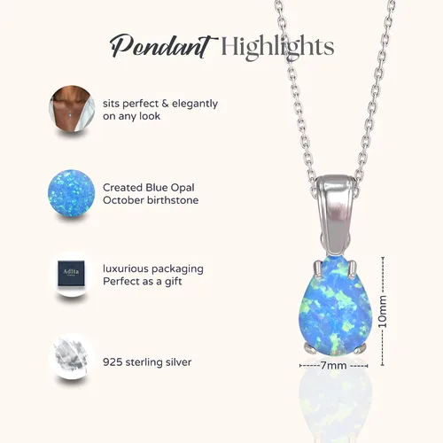 Vista 6 de 925 Sterling Silver Gemstone Necklace – Birthstone Jewelry for Women – Minimalist Silver Chain with Gemstone Teardrop Pendant – Elegant Gift for