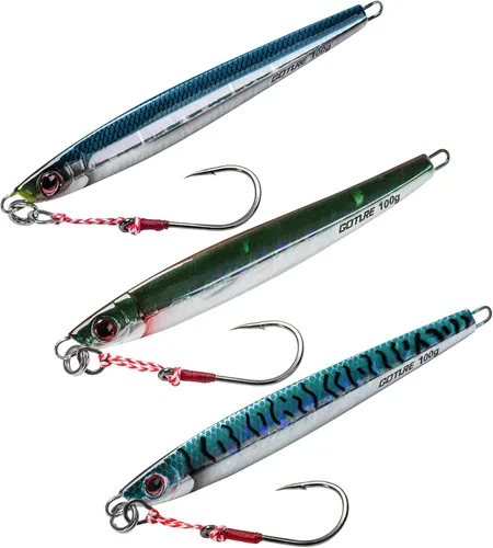 Vista 8 de Goture Fishing Jigs Saltwater 60g-200g with Assist Hook, Glow Vertical Jigs, Speed Fast Lead Jig Sea Fishing Jigging Spoon Lures for Tuna, Salmon