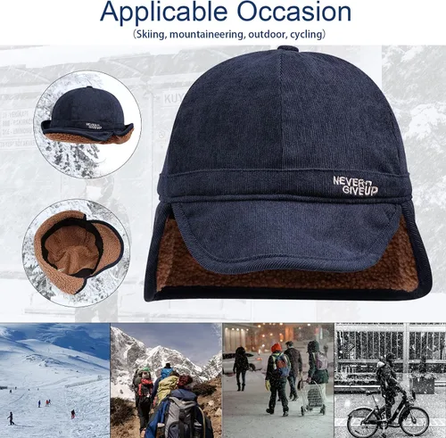 Vista 7 de CLAPE Sombrero de trampero ruso Ushanka, sombrero esquimal cálido piloto, sombreros, orejeras, gorra de béisbol, visera para papá, para esquí al