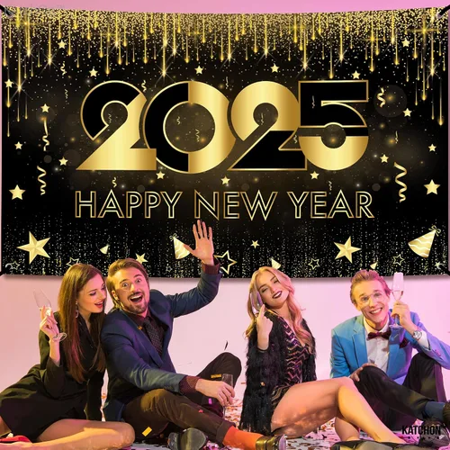Vista 3 de KatchOn, Cartel de feliz año nuevo extra grande – 72 x 44 pulgadas Fondo de Año Nuevo 2025 para decoraciones de Año Nuevo 2025 Cartel de Año