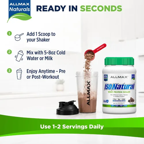 Vista 6 de ALLMAX ISONATURAL - Polvo aislado de proteína de suero de leche, 0.95 oz de proteína por cucharada, sin azúcar, cero grasa, 99% sin lactosa, sin