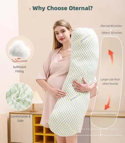 Vista 6 de Oternal Almohada de embarazo para mujeres embarazadas, almohada corporal suave para embarazo, soporte para espalda, vientre, caderas, piernas