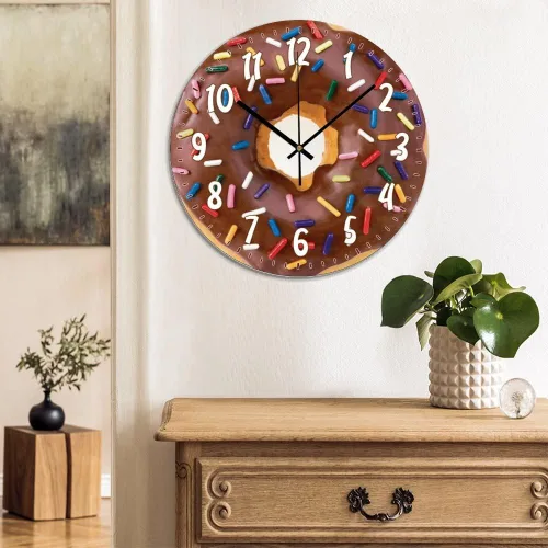 Vista 3 de ArogGeld Reloj de pared rústico de donas de chocolate, relojes colgantes de madera, decoración de cocina, relojes redondos de madera, decoración