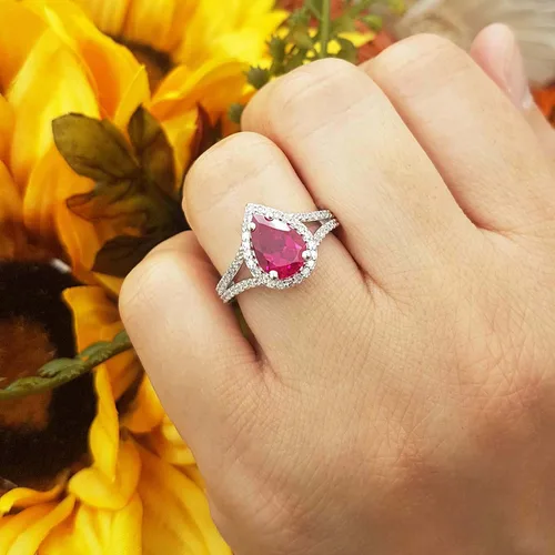 Vista 47 de Dazzlingrock Collection Anillo de compromiso con forma de lágrima y diamante blanco natural redondo de 0.45 quilates con halo de diamantes blancos