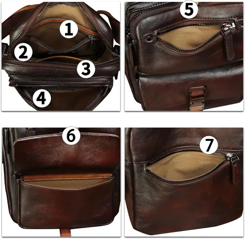 Vista 6 de IVTG Bolso de cuero genuino y bolso de mensajero para hombre, bolsos de hombro de cuero de moda, maletín cruzado con correa