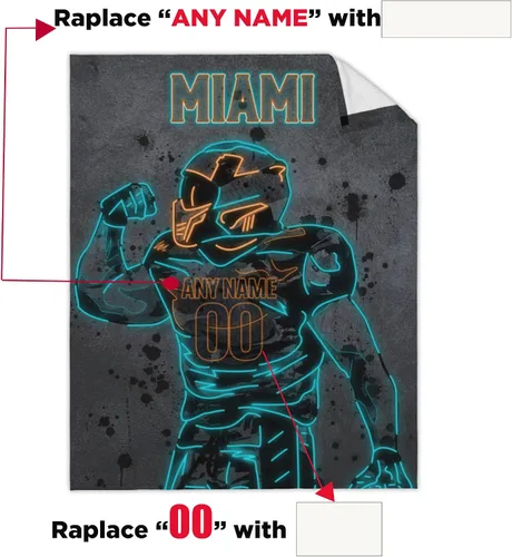Vista 2 de Manta personalizada de Miami con nombre y número de nombre, regalos para hombres, mujeres y niños