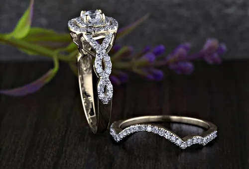 Vista 3 de Dazzlingrock Collection Round White Diamond Criss Cross Style with Matching Band Engagement Ring Set for Women (1.00 ctw, Color H-I, Clarity SI2) in