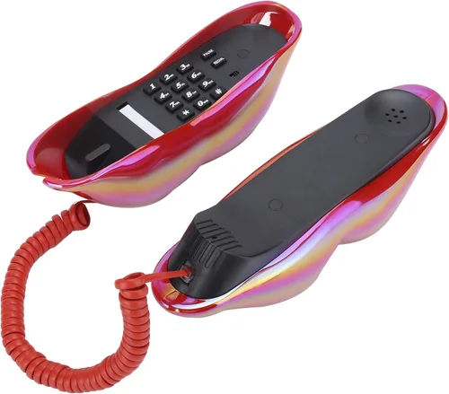 Vista 7 de Teléfono de labios galvanoplastia, teléfono con forma de labios lindos de moda, teléfono fijo de escritorio con cableado de EE. UU./Reino Unido