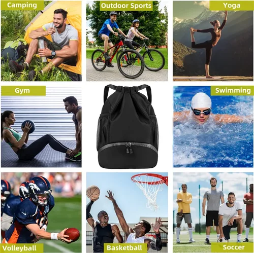 Vista 6 de Bolsas de fútbol, mochila impermeable con cordón para gimnasio, para béisbol, rugby, voleibol, yoga, bolsa deportiva de gran capacidad