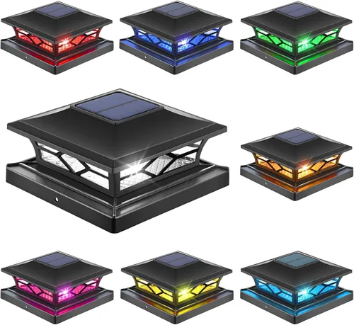 Vista 21 de APONUO - Luces solares para postes, paquete de 4, 2 modos de brillo, luces solares para postes automático encendido/apagado, impermeables