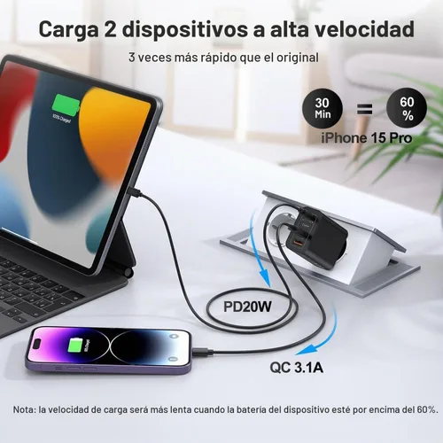 Vista 5 de European USB C Charger, 55W 4-Port European Travel Plug Adapter USB C 55W negro