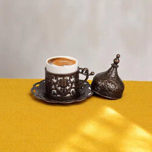 Vista 5 de Alisveristime Lale - Taza y platillo de café turco (cobre antiguo)