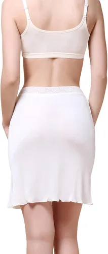 Vista 2 de Vestido corto de seda para mujer con ribete de encaje, cintura corta, anti adherencia, sin costuras, para debajo del vestido
