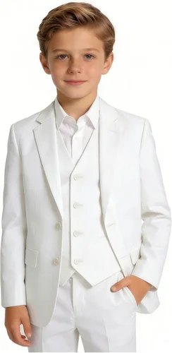 Vista 19 de Trajes para niños, traje de portador de anillos, chaleco formal y pantalones para niño, conjunto de trajes de boda Azul bebé