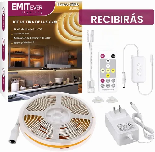 Vista 9 de EMITEVER Tira de luces LED Blanco cálido 3000K 16.4 pies, 24V CC COB Regulable Cinta de luces con controlador RF, adaptador de corriente de alta