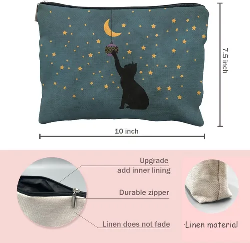 Vista 4 de Bolsa de maquillaje de gatos, regalos para amantes de los gatos para mujeres, regalos de gatos, bolsa de cosméticos para gatos, regalos de gatos