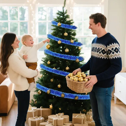 Vista 6 de Guirnalda de oropel azul de 33 pies, decoración metálica para árbol de Navidad, guirnalda de oropel para decoración de Navidad, Halloween y fiesta