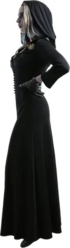 Vista 3 de Cospaly.fm - Disfraz de vampiro para mujer, con capucha, collares y guantes