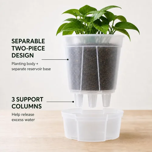Vista 5 de Macetas de riego automático para plantas de interior, macetas transparentes con drenaje y depósito profundo, paquete de 9 macetas de riego
