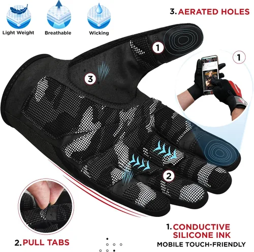 Vista 5 de Guantes de levantamiento de peso RDX con soporte para muñecas - Pantalla táctil de dedo completo para gimnasio, transpirables, antideslizantes
