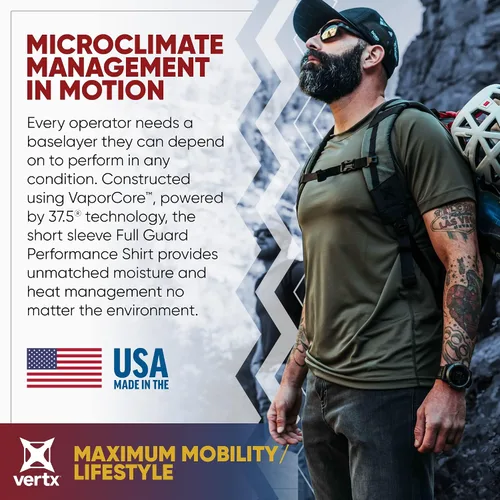 Vista 2 de Vertx Short Sleeve Tactical T Shirt, Undershirt Base Layer for Athletic, Workout, Police and Security-Pull on Longline