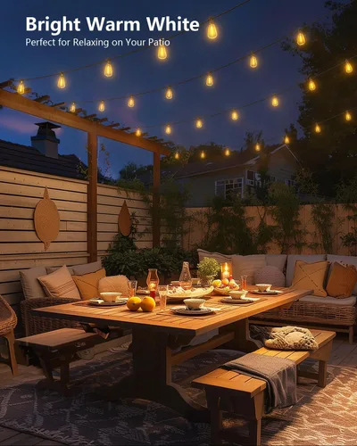 Vista 7 de Brightown Guirnalda de luces solares de 37 pies para exteriores, impermeable, con control remoto, 10+1 bombillas LED inastillables, regulables