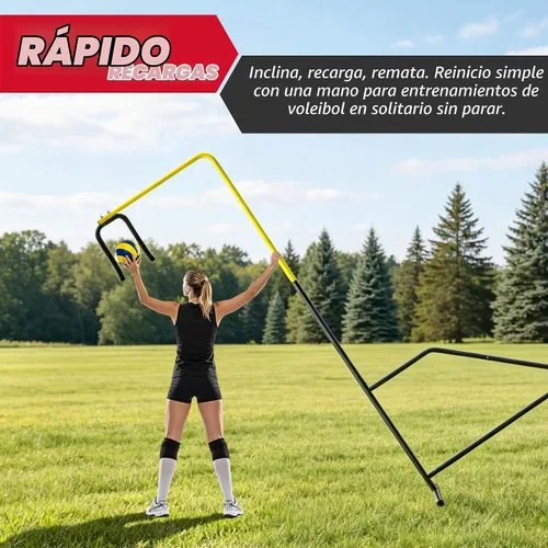 Vista 4 de Entrenador de púas de voleibol, altura ajustable, equipo de práctica individual para ajustar, pinchar, golpear, servir, recarga fácil de bola, base