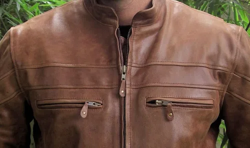 Vista 3 de Chaqueta de moto retro marrón Buffalo Hide Cafe Racer para hombre