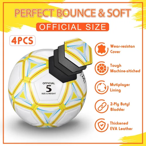 Vista 3 de Jenaai 4 pelotas de fútbol a granel con bomba y bolsa, pelota de fútbol desinflada, entrenamiento deportivo exterior para adultos y adolescentes