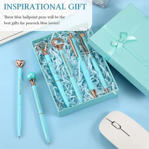Vista 2 de Yeaqee Juego de 6 bolígrafos inspiradores para mujer, regalo 2026, bolígrafos de diamante con cristal, suministros de oficina motivacionales con Azul