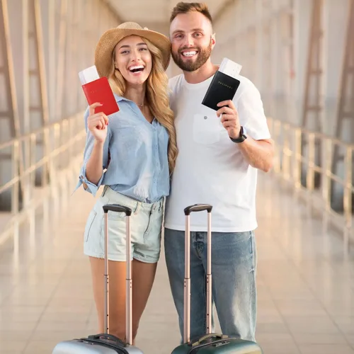 Vista 5 de 2 piezas de funda de pasaporte para viaje, impermeable, de cuero, cartera, libro de viaje, artículos esenciales para crucero para mujeres y hombres