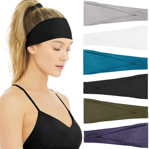 Vista 12 de Huachi Diademas para mujer, diademas elásticas bohemias para el cabello de mujer, antideslizantes, anchas y gruesas, de tela suave, accesorios