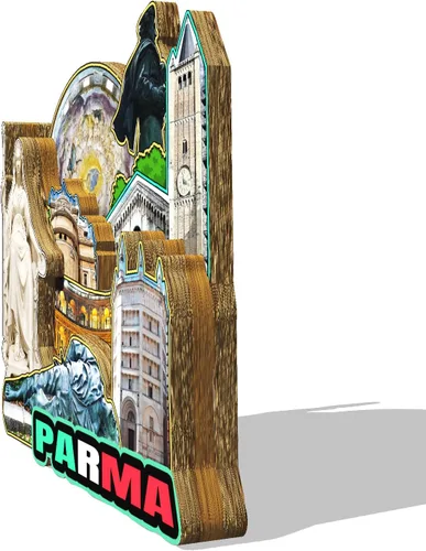 Vista 2 de Italia Parma imán de nevera de madera 3D monumentos de viaje coleccionables recuerdos decoración hecha a mano - 2